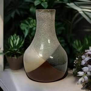 Vintage Robert Maxwell Pottery Craft USA Bud Vase Neutral Colors Brown Blue Tan